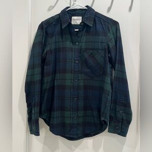 Abercrombie & Fitch EUC green blue plaid oversized soft button up shirt sz XXS